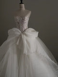 Beautiful white lace herringbone irregular skirt wedding dress HZ1022