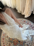 Sexy Lace Halter V-Neck Mermaid Train Wedding Dress HZ1022