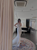 Sexy Lace Halter V-Neck Mermaid Train Wedding Dress HZ1022