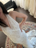 Sexy Lace Halter V-Neck Mermaid Train Wedding Dress HZ1022