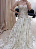 Delicate lace sweetheart neckline herringbone corset with pleated train wedding dress HZ1022