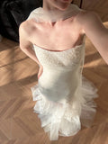 Stunning White Strapless Beaded Mermaid Tulle Wedding Dress HZ1022