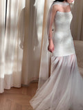 Stunning White Strapless Beaded Mermaid Tulle Wedding Dress HZ1022