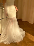 Stunning White Strapless Beaded Mermaid Tulle Wedding Dress HZ1022