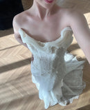 Elegant White Mermaid Wedding Dress with Wavy Beaded Lace and Train HZ1022