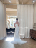 Elegant White Mermaid Wedding Dress with Wavy Beaded Lace and Train HZ1022