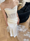 Elegant Strapless Lace Satin Mermaid Wedding Dress HZ1022