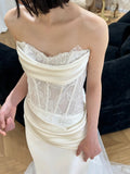 Elegant Strapless Lace Satin Mermaid Wedding Dress HZ1022