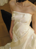 Shiny satin strapless wedding dress with elegant train HZ1022