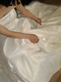 Shiny satin strapless wedding dress with elegant train HZ1022