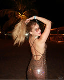 Sexy Hottie Sequined Brown Tie Back Short Homecoming Dress HZ1022