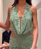 Sexy Halter Green Crystal Pendant Backless Mini Birthday Homecoming Dress HZ1022