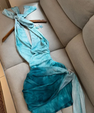 Gradient Blue Halter Neck Lace-Up Slim Starfish Homecoming Dress HZ1022