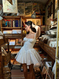 White Vintage Suspender Mini Birthday Party Homecoming Dress HZ1022