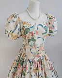 Vintage mid-century flower handle puff sleeve tea length homecoming dress HZ1022