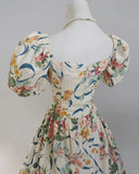 Vintage mid-century flower handle puff sleeve tea length homecoming dress HZ1022