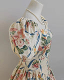 Vintage mid-century flower handle puff sleeve tea length homecoming dress HZ1022