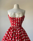 Red polka dot strapless off-shoulder A-line homecoming dress HZ1022