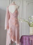 Gentle pink sling three-dimensional rose beaded chiffon irregular skirt homecoming dress HZ1022