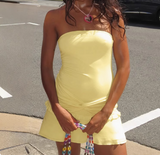 Simple yellow tube top slim fit twist design hip wrap homecoming dress HZ1022
