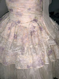 Printed Strapless 3D Flower Sweet A-Line Homecoming Dress HZ1022