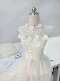 Elegant and smart white three-dimensional flower heavy sequin layered tulle homecoming dress HZ1022