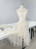 Elegant and smart white three-dimensional flower heavy sequin layered tulle homecoming dress HZ1022