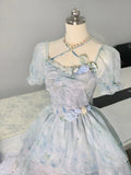 Girly Haze Blue Skirt Printed Shimmer Sparkling Mini Homecoming Dress HZ1022