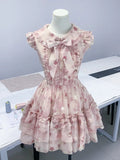 Sweet baby doll collar floral small flying sleeve puffy homecoming dress HZ1022