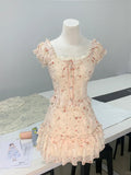 Sweet pink rose pattern A-line homecoming dress HZ1022