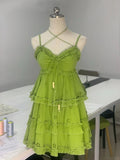 Fresh Green Floral Embroidery Smocked Lace Homecoming Dress HZ1022