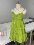 Fresh Green Floral Embroidery Smocked Lace Homecoming Dress HZ1022