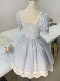 Princess light blue square neck short sleeves lace homecoming dress HZ1022