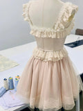 Sweet Princess Satin Splicing Fungus Lace Edge Waist Puffy Homecoming Dress HZ1022