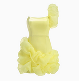 Sexy Yellow One Shoulder Hip-hugging Flower Bud Skirt Mini Homecoming Dress HZ1022