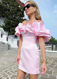 French style off-shoulder ruffle sleeves hip homecoming dress HZ1022