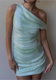 Sexy Green Off-the-shoulder Hip Sequined Homecoming Dress HZ1022