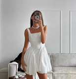 Simple Backless Strap Bow Mini Homecoming Dress HZ1022