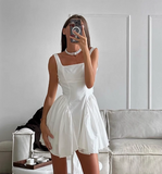 Simple Backless Strap Bow Mini Homecoming Dress HZ1022