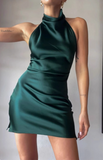 Sexy satin sleeveless stylish hip-hugging mini homecoming dress HZ1022