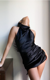 Sexy satin sleeveless stylish hip-hugging mini homecoming dress HZ1022