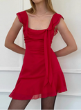 Charming Purple Square Neck Ruffle Irregular Chiffon Birthday Party Dress HZ1022