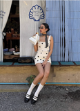 White irregular polka dot square neck sleeveless slim fit hip homecoming dress HZ1022