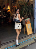 White irregular polka dot square neck sleeveless slim fit hip homecoming dress HZ1022