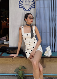 White irregular polka dot square neck sleeveless slim fit hip homecoming dress HZ1022