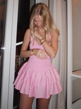 French Pink Girl Halter Neck Mini Birthday Party Homecoming Dress HZ1022