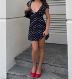 Sexy low-cut polka dot V-neck mesh sleeveless homecoming dress HZ1022
