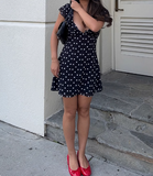 Sexy low-cut polka dot V-neck mesh sleeveless homecoming dress HZ1022