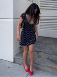 Sexy low-cut polka dot V-neck mesh sleeveless homecoming dress HZ1022