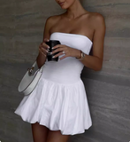 Solid color tube top hot girl slim fit puffy homecoming dress HZ1022